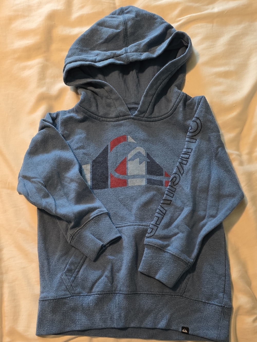 Quiksilver Slate Blue Kids Hoodie with Red & White Logo Accents